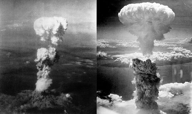 The bombing of Hiroshima and Nagasaki. [<a href="">CC BY-SA 3.0</a>], via Wikimedia Commons